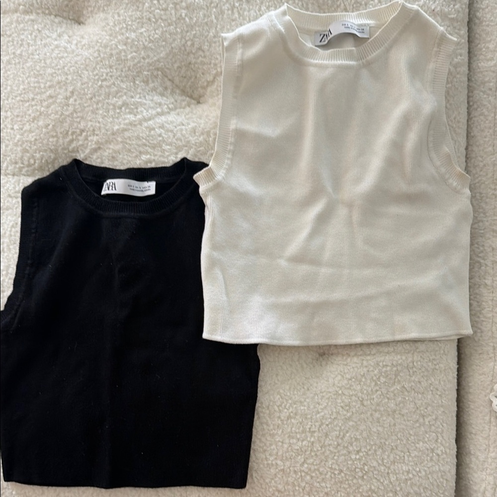 Zara Black and Cream Sleeveless Tops
